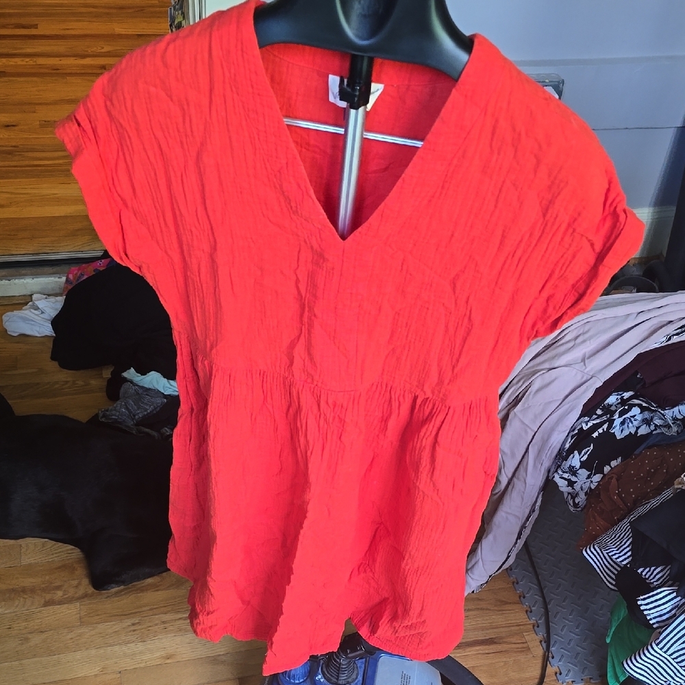 Women's Red V-Neck Dress With Pockets
